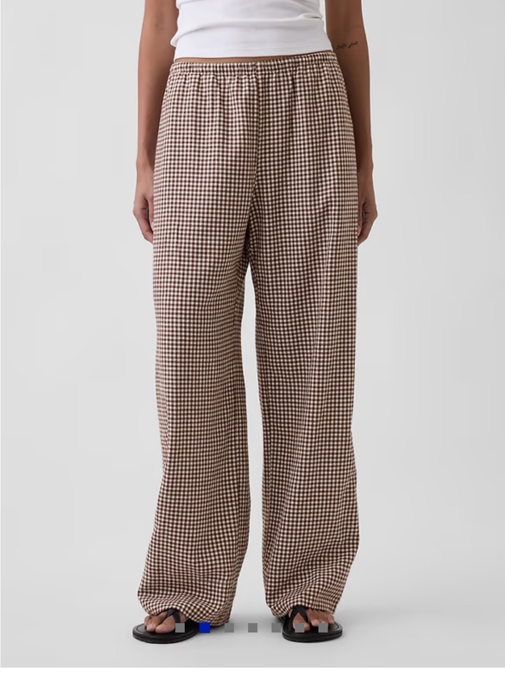Gap Linen-Blend Easy Wide-Leg Pants Brown Plaid Small